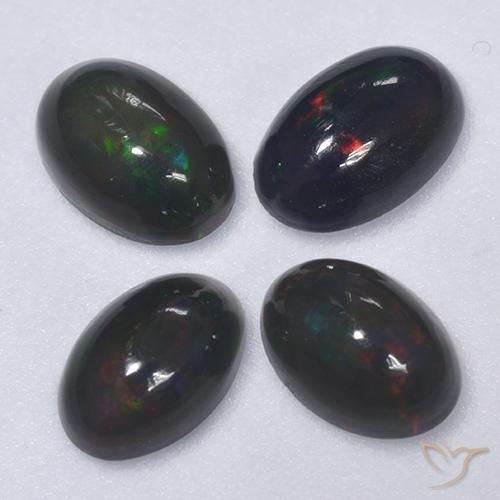 1.15 ctw Multicolor Black Opal Stones, Natural Black Opal in Oval Cabochon Shape for Sale