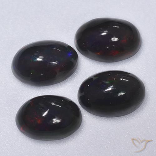 1.28 ctw Multicolor Black Opal Stones, Natural Black Opal in Oval Cabochon Shape for Sale