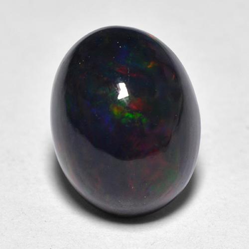 9 x 7 mm 毫米埃塞俄比亚椭圆形彩色黑蛋白石,重 1,24 克拉,天然宝石,半透明净度,1 颗黑蛋白石 - 颜色:彩色,莫氏硬度为 5,5 - 6,5, Photo A