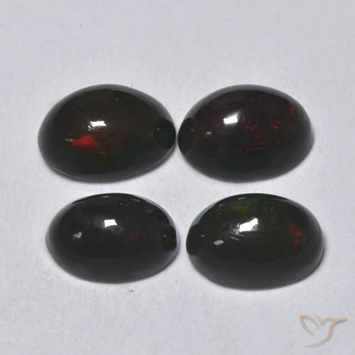 Лот из Бирмы: 4 шт. Овал Многоцветный Черный Опал - общий вес 1,47 ct / средний вес. 0,37 ct каждый, размер 6,3 x 4,3 mm, цвет: Многоцветный, твердость по Моосу 5,5 - 6,5, Photo A