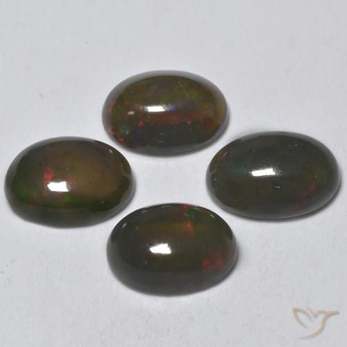 1.32 ctw Multicolor Black Opal Stones, Natural Black Opal in Oval Cabochon Shape for Sale