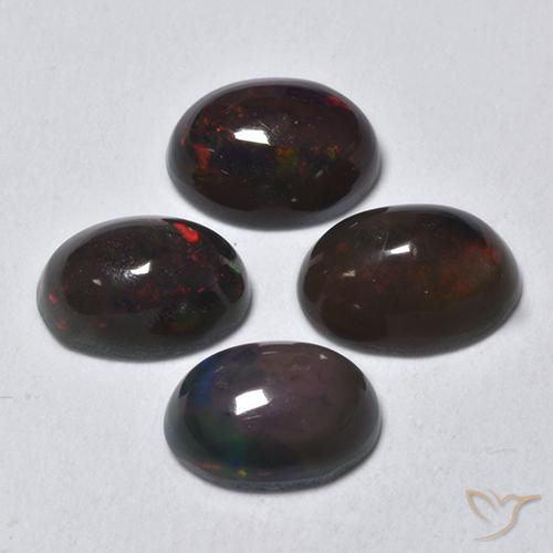 1.41 ctw Multicolor Black Opal Stones, Natural Black Opal in Oval Cabochon Shape for Sale
