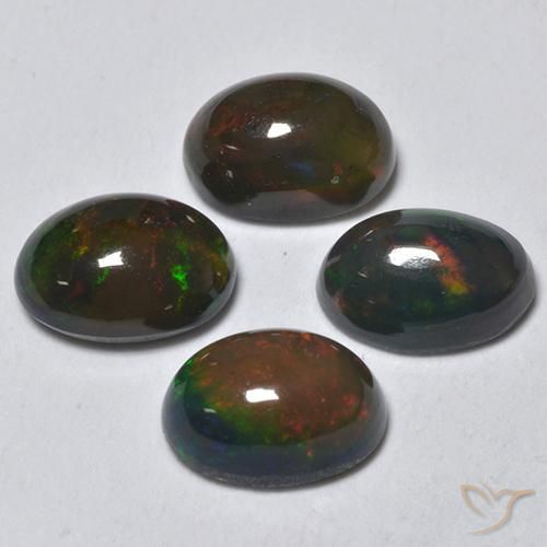 1.54 ctw Multicolor Black Opal Stones, Natural Black Opal in Oval Cabochon Shape for Sale