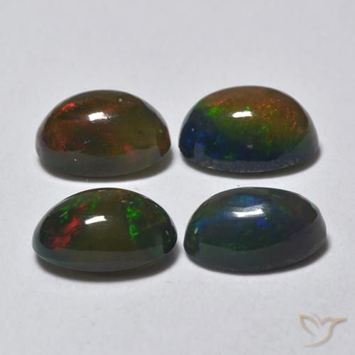 Black Opal Gemstones in 6.2 x 4.4 mm Size for Sale, Black Opal Stones in Multicolor Color