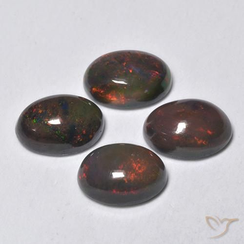 1.34 ctw Multicolor Black Opal Stones, Natural Black Opal in Oval Cabochon Shape for Sale