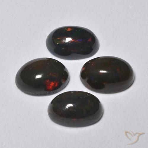 1.26 ctw Multicolor Black Opal Stones, Natural Black Opal in Oval Cabochon Shape for Sale