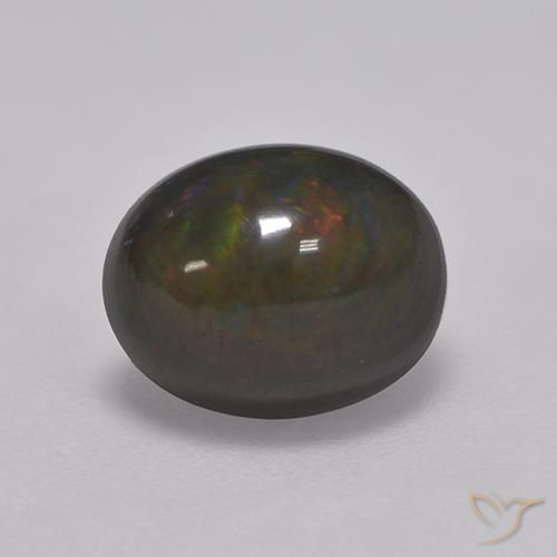 1.33 ct Multicolor Black Opal Stone, Natural Black Opal in Oval Cabochon Shape for Sale