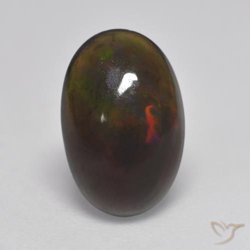 1.32 ct Multicolor Black Opal Stone, Natural Black Opal in Oval Cabochon Shape for Sale