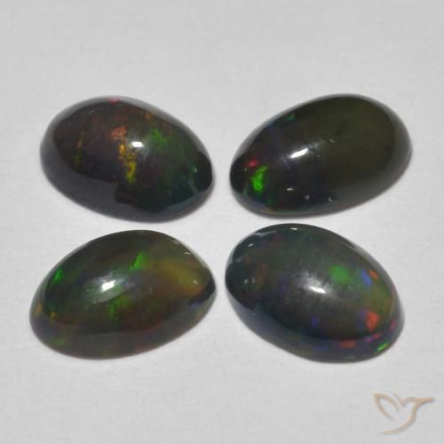 1.10 ctw Multicolor Black Opal Stones, Natural Black Opal in Oval Cabochon Shape for Sale