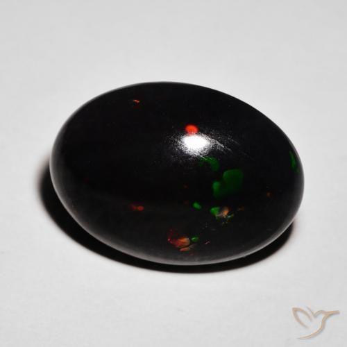6.06 ct Multicolor Black Opal Stone, Natural Black Opal in Oval Cabochon Shape for Sale