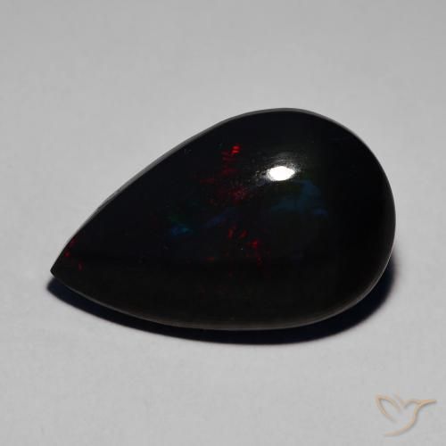 5.95 ct Multicolor Black Opal Stone, Natural Black Opal in Pear Cabochon Shape for Sale