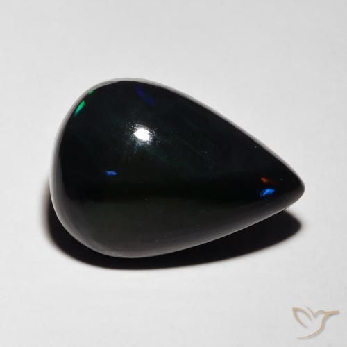 4.80 ct Multicolor Black Opal Stone, Natural Black Opal in Pear Cabochon Shape for Sale