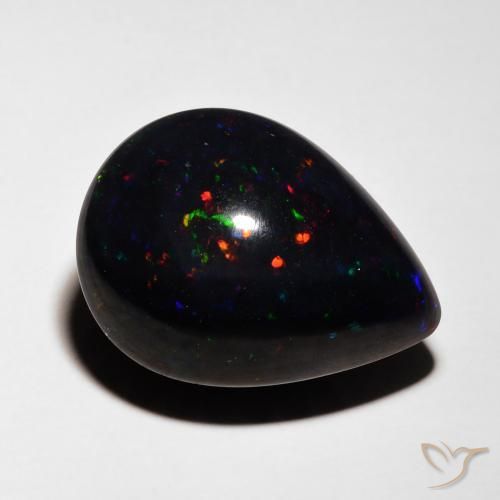 5.36 ct Multicolor Black Opal Stone, Natural Black Opal in Pear Cabochon Shape for Sale