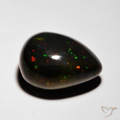 5.08 ct Multicolor Black Opal Stone, Natural Black Opal in Pear Cabochon Shape for Sale