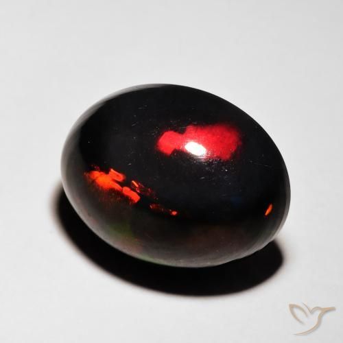 5.76 ct Multicolor Black Opal Stone, Natural Black Opal in Oval Cabochon Shape for Sale