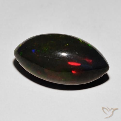 6.68 ct Multicolor Black Opal Stone, Natural Black Opal in Marquise Cabochon Shape for Sale