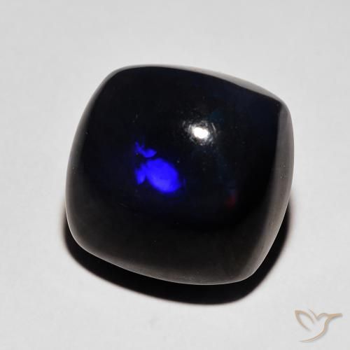 5.36 ct Multicolor Black Opal Stone, Natural Black Opal in Cushion Cabochon Shape for Sale
