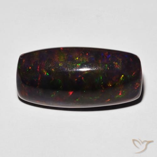 Opale Noir Multicolore cushion cabochon d'Éthiopie, 20 x 10mm, poids de 5,84 ct, pierre gemme naturelle Fumé de pureté Opaque , 1 pièce d'opale noire, couleur Multicolore, dureté Mohs de 5.5 à 6.5, Photo A