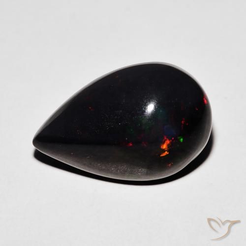 5.87 ct Multicolor Black Opal Stone, Natural Black Opal in Pear Cabochon Shape for Sale