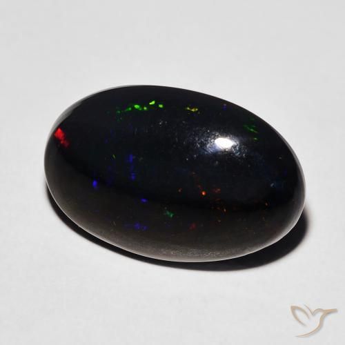 4.61 ct Multicolor Black Opal Stone, Natural Black Opal in Oval Cabochon Shape for Sale
