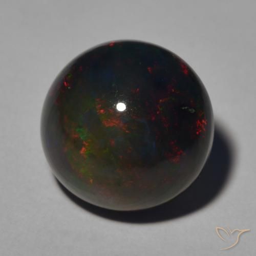 4.55 ct Multicolor Black Opal Stone, Natural Black Opal in Round Cabochon Shape for Sale