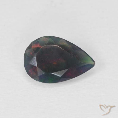 0.60 ct Multicolor Black Opal Stone, Natural Black Opal in Pear Facet Shape for Sale