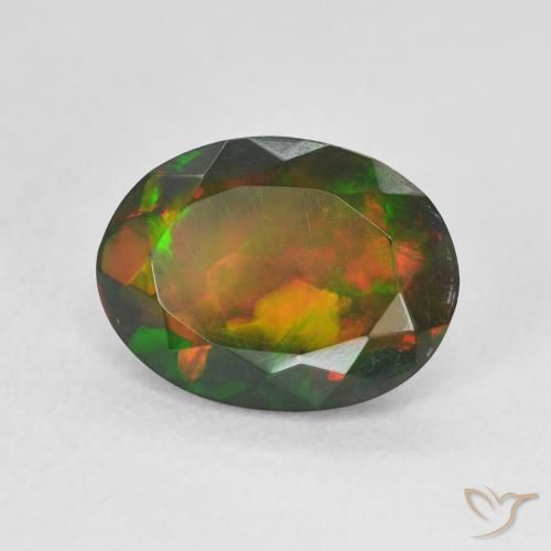 1.80 ct Multicolor Black Opal Stone, Natural Black Opal in Oval Facet Shape for Sale