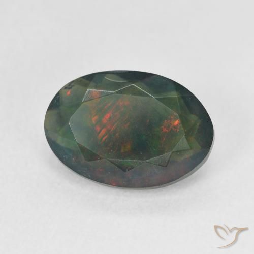 1.77 ct Multicolor Black Opal Stone, Natural Black Opal in Oval Facet Shape for Sale