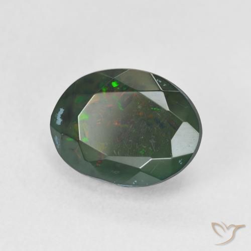 1.79 ct Multicolor Black Opal Stone, Natural Black Opal in Oval Facet Shape for Sale