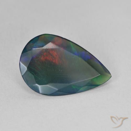 2.01 ct Multicolor Black Opal Stone, Natural Black Opal in Pear Facet Shape for Sale