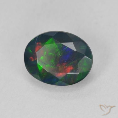 1.35 ct Multicolor Black Opal Stone, Natural Black Opal in Oval Facet Shape for Sale