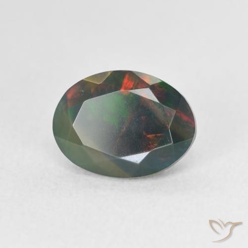 1.09 ct Multicolor Black Opal Stone, Natural Black Opal in Oval Facet Shape for Sale