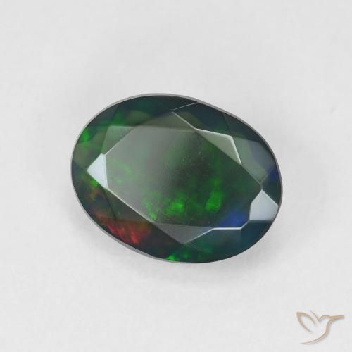 1.46 ct Multicolor Black Opal Stone, Natural Black Opal in Oval Facet Shape for Sale