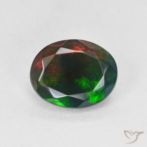 Opale noire de coupe ovale en vrac de 1,14 ct, 9,2 x 7,3 mm d'Éthiopie, Photo A