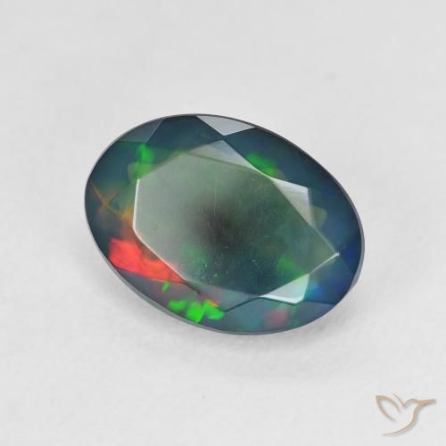 1.90 ct Multicolor Black Opal Stone, Natural Black Opal in Oval Facet Shape for Sale