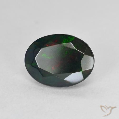 1.30 ct Multicolor Black Opal Stone, Natural Black Opal in Oval Facet Shape for Sale
