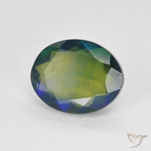 1.55 ct Multicolor Black Opal Stone, Natural Black Opal in Oval Facet Shape for Sale