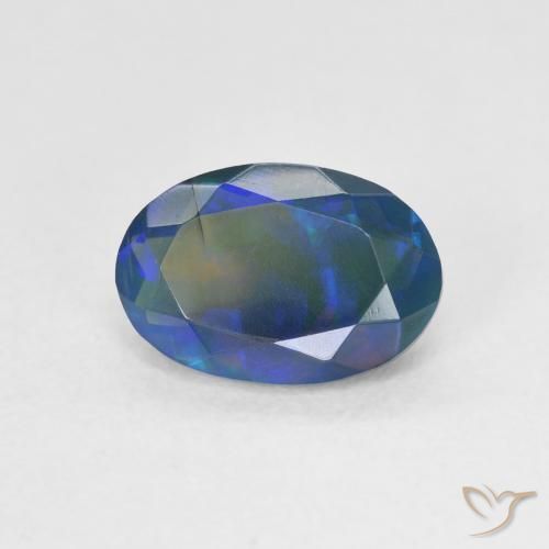 1.10 ct Multicolor Black Opal Stone, Natural Black Opal in Oval Facet Shape for Sale