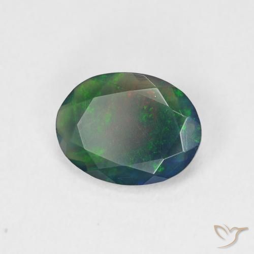 0.88 ct Multicolor Black Opal Stone, Natural Black Opal in Oval Facet Shape for Sale