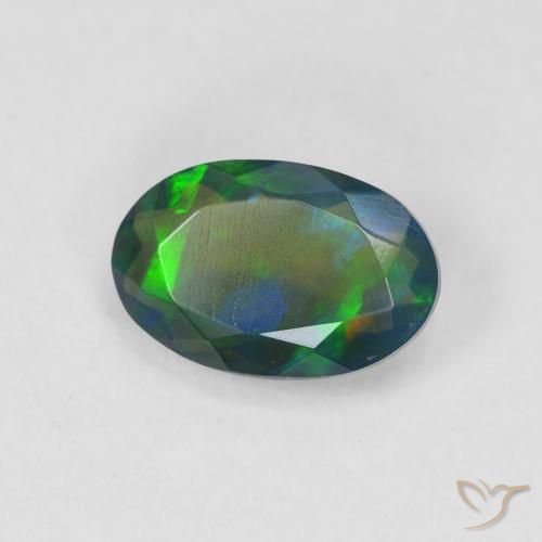 1.05 ct Multicolor Black Opal Stone, Natural Black Opal in Oval Facet Shape for Sale
