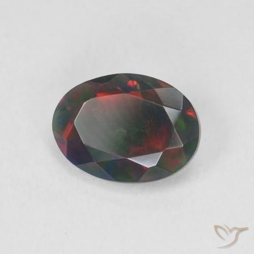 1.20 ct Multicolor Black Opal Stone, Natural Black Opal in Oval Facet Shape for Sale
