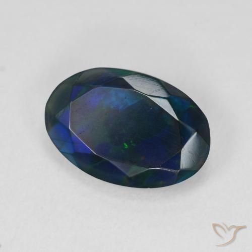 2.21 ct Multicolor Black Opal Stone, Natural Black Opal in Oval Facet Shape for Sale