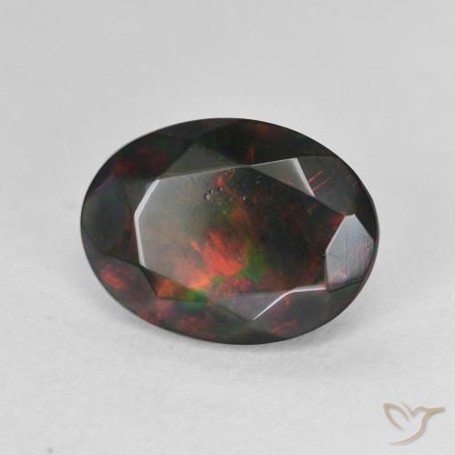 2.42 ct Multicolor Black Opal Stone, Natural Black Opal in Oval Facet Shape for Sale