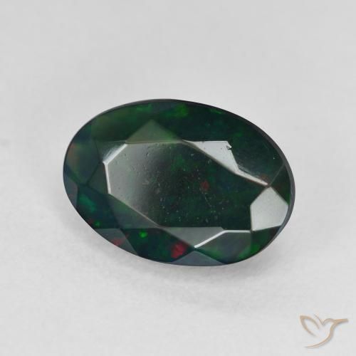 2.37 ct Multicolor Black Opal Stone, Natural Black Opal in Oval Facet Shape for Sale