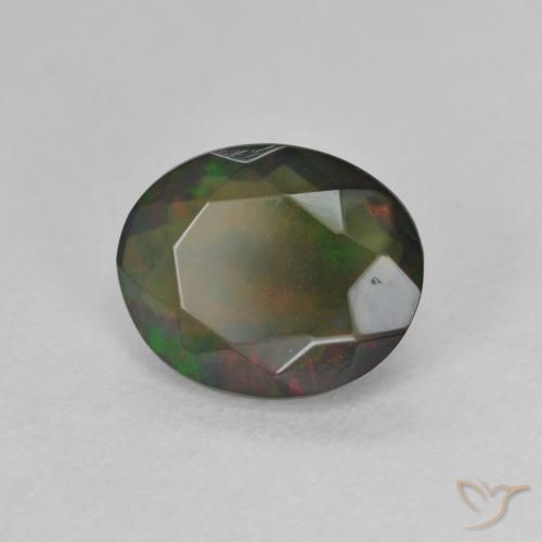 1.24 ct Multicolor Black Opal Stone, Natural Black Opal in Oval Facet Shape for Sale
