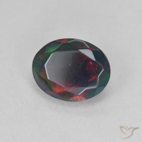 1.09 ct Multicolor Black Opal Stone, Natural Black Opal in Oval Facet Shape for Sale