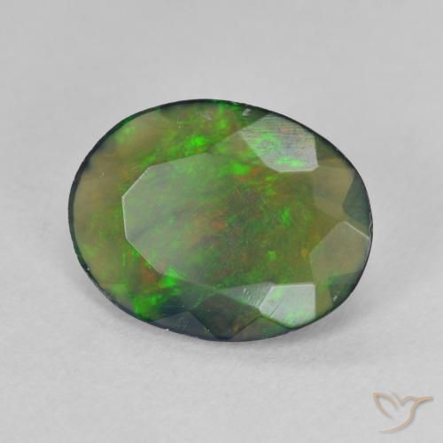 1.35 ct Multicolor Black Opal Stone, Natural Black Opal in Oval Facet Shape for Sale