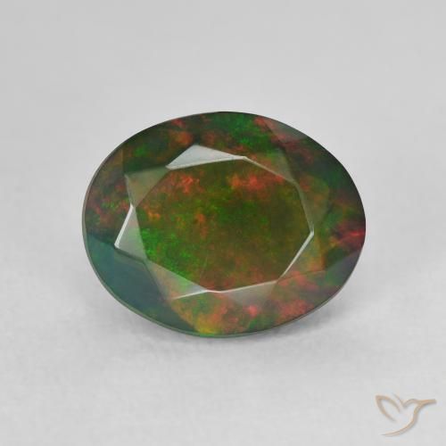 1.61 ct Multicolor Black Opal Gemstone, Black Opal Gem in Oval Facet Shape for Sale.