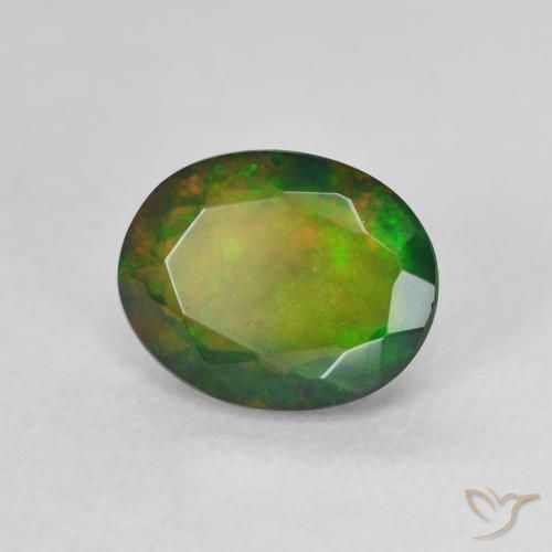 1.38 ct Multicolor Black Opal Stone, Natural Black Opal in Oval Facet Shape for Sale
