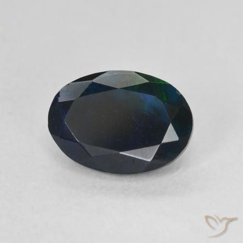 0.97 ct Multicolor Black Opal Stone, Natural Black Opal in Oval Facet Shape for Sale
